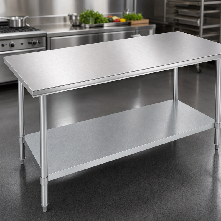 Product image #3 for Duke 108-Inch x 36-Inch Stainless Steel Work Table, Flat Top, No Backsplash, with Galvanized Undershelf