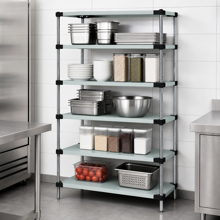 Product image #3 for Quantum 36-Inch Wide x 14-Inch Deep x 74-Inch High 304 Stainless Steel Solid Shelving Starter Kit with 5 Shelves