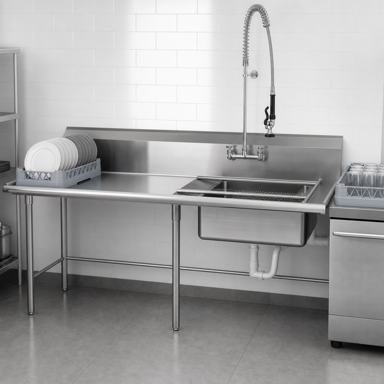 Product image #3 for 48-Inch Straight Left-to-Right Soiled Dish Table with Pre-Rinse Sink