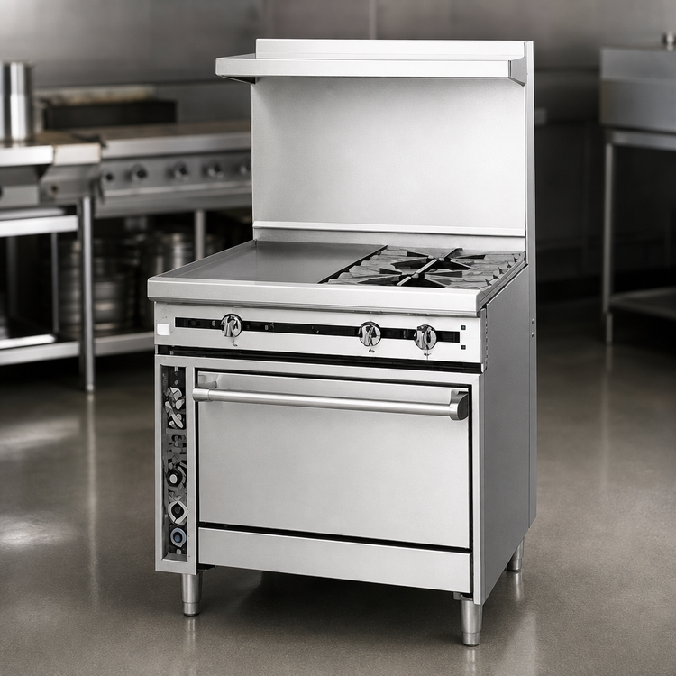 Product image #3 for Titan JTRH-18G-2-36C 36-Inch Heavy Duty Gas Range with Two Open Burners, 18" Griddle, and Convection Oven