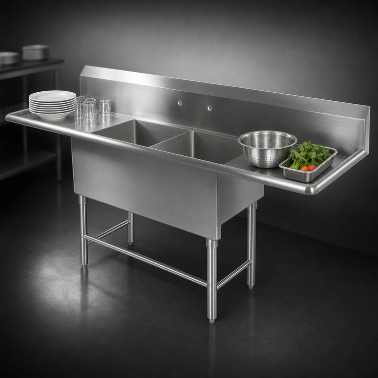 Product image #3 for John Boos Pro-Bowl 2-Compartment Stainless Steel Sink with Dual 24-Inch Drainboards, 18 x 24 x 12 Inch Bowls