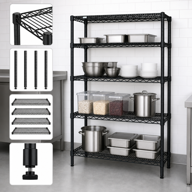 Product image #3 for Quantum 4-Shelf Wire Shelving Starter Kit, 48"W x 21"D x 63"H, Black Epoxy