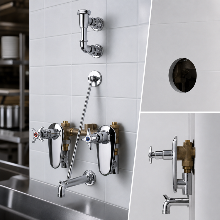 Product image #3 for T&S Brass B-0695 8-Inch Wall-Mount Concealed Service Sink Fitting with Elevated Vacuum Breaker and Pail Hook Spout