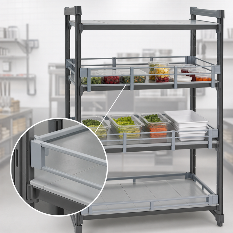 Product image #4 for Cambro Camshelving Elements 14" x 54" Full Shelf Rail Kit, Soft Gray Polypropylene