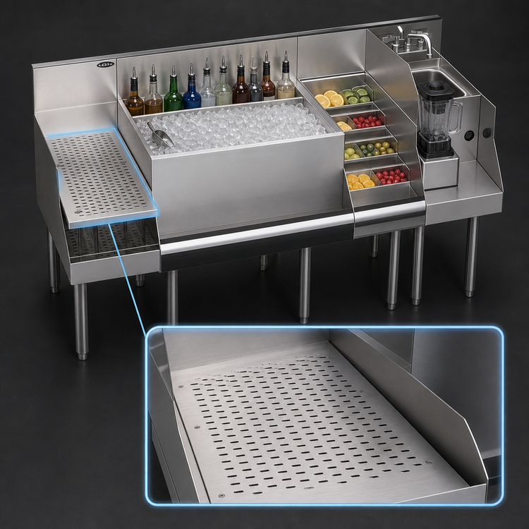 Product image #4 for Royal Series 60-Inch Underbar Ice Bin/Cocktail Station with 24-Inch Ice Bin, Blender Station, Liquor Display, and 10-Circuit Cold Plate