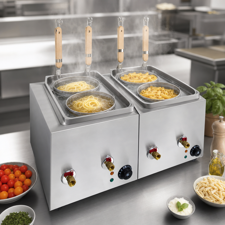 Product image #3 for Omcan Countertop Electric Pasta Cooker with Dual 6L Tanks and 4 Baskets