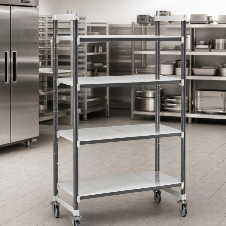 Product image #3 for Camshelving Elements XTRA 24" W x 48" L x 78-1/4" H High Density Mobile Starter Unit, 4-Shelf Solid, Speckled Gray