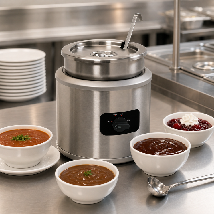 Product image #3 for Nemco 7 Quart Countertop Round Wet Food Warmer with Inset, Cover, and Ladle - 220V