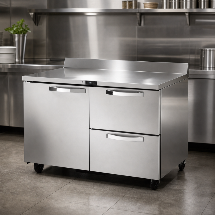 Product image #3 for True SPEC SERIES 48-Inch Two-Section Work Top Refrigerator with 1 Door and 2 Drawers, Rear-Mounted Self-Contained Refrigeration, Stainless Steel