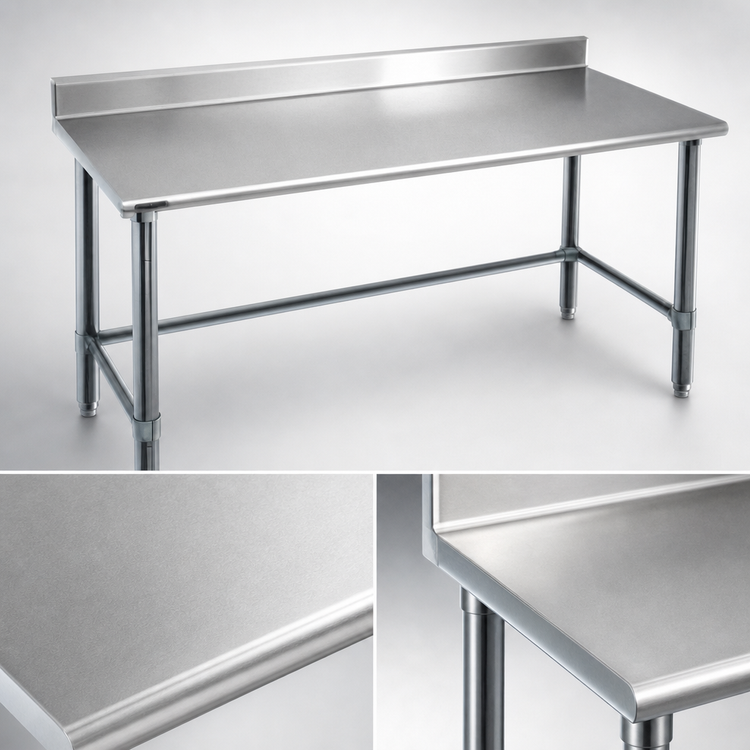 Product image #3 for Eagle Budget Series 120-Inch x 24-Inch Stainless Steel Work Table with 4-1/2-Inch Backsplash and Tubular Base