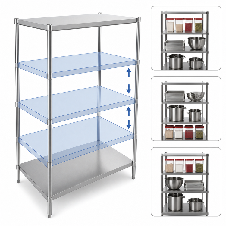 Product image #3 for John Boos Stainless Steel Dry Storage Stationary Shelving Unit with 3 Adjustable Shelves, 30 x 24 x 60 Inches