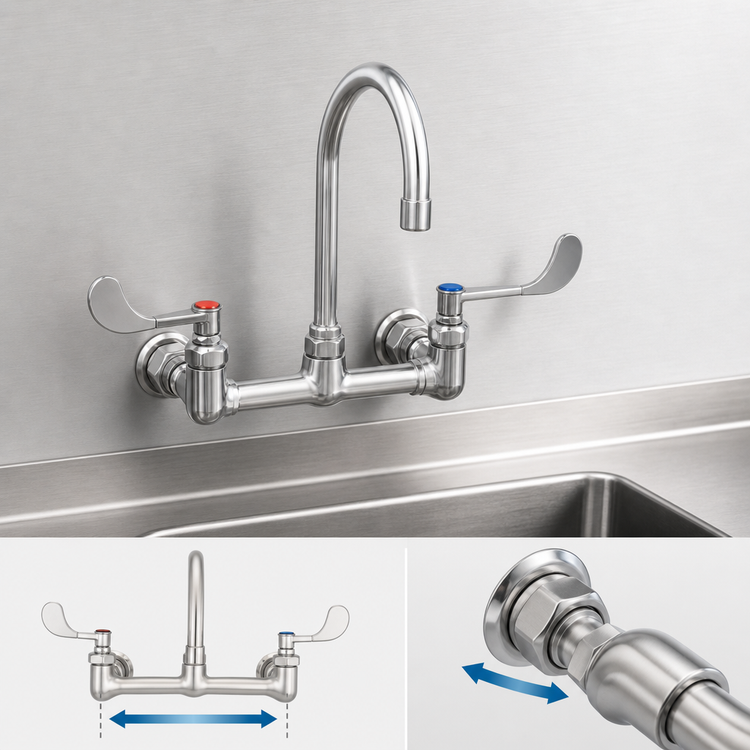 Product image #3 for T&S Brass B-0351 Wall-Mount Surgical Sink Mixing Faucet with 8-Inch Adjustable Centers and 5-3/4-Inch Gooseneck