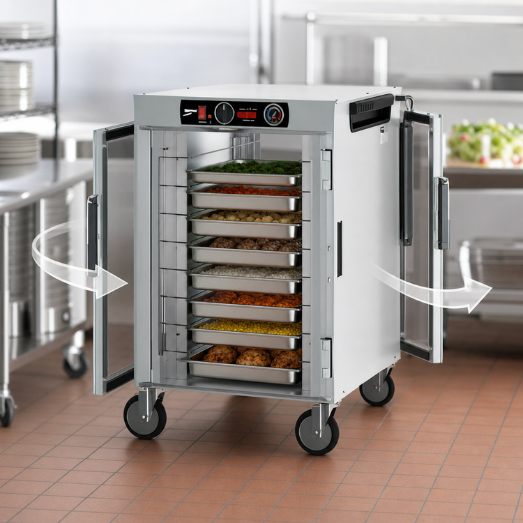 Product image #4 for Metro HotBlox™ Wide 8-Pan Pass-Thru Half-Height Insulated Holding Cabinet, Analog Control, Clear Front and Rear Doors, 120V