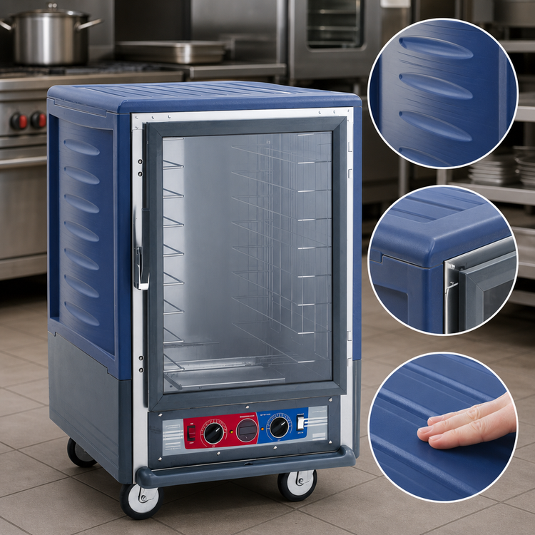 Product image #3 for Metro C5 3 Series Mobile Half-Height Heated Holding & Proofing Cabinet with Blue Insulation Armour, Clear Polycarbonate Door, and Fixed Wire Slides