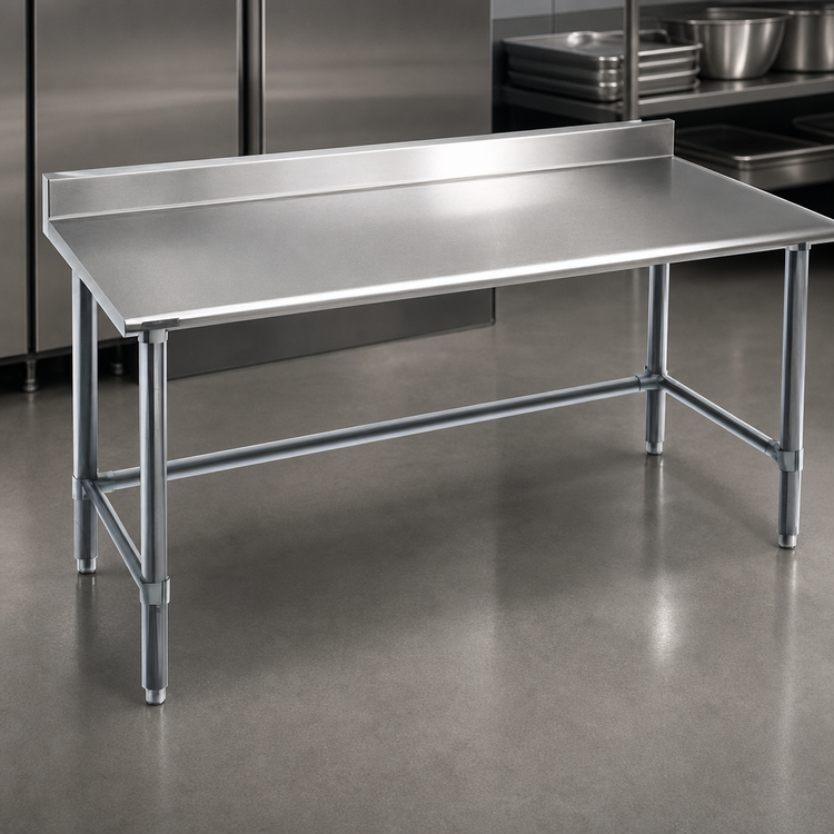 Product image #3 for Eagle Group Deluxe Series Stainless Steel Work Table with 4-1/2-Inch Backsplash, 120-Inch W x 24-Inch D, Galvanized Tubular Base