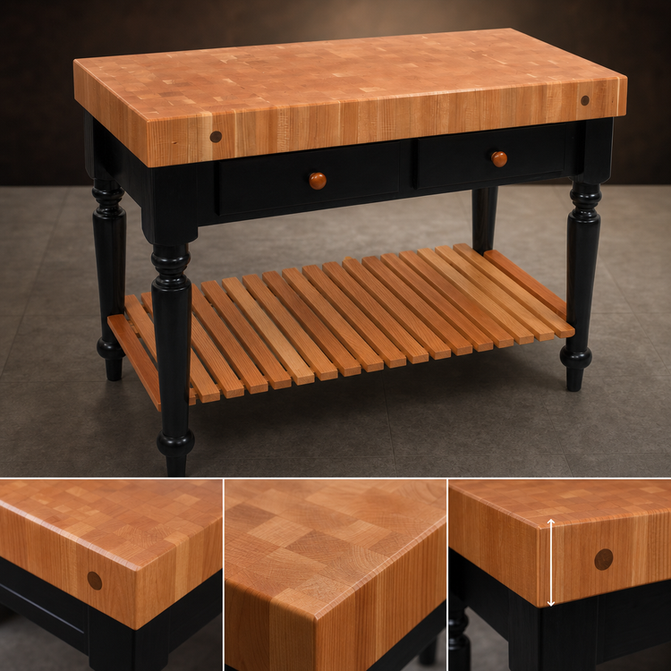 Product image #4 for Rouge et Noir Le Rustica 48-Inch x 24-Inch End-Grain Cherry Work Table with 2 Drawers and Slatted Undershelf