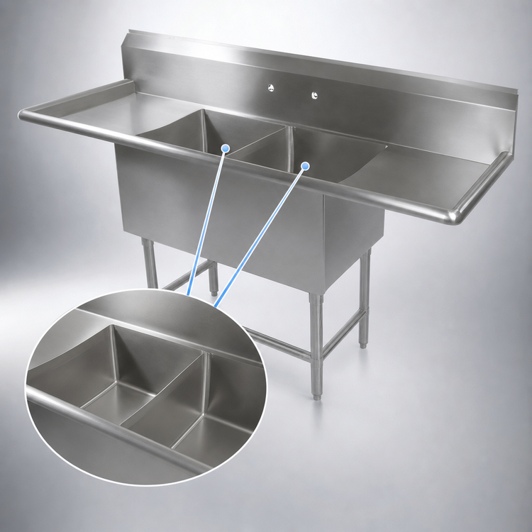Product image #3 for John Boos Pro-Bowl 2-Compartment Stainless Steel Sink with Dual Drainboards