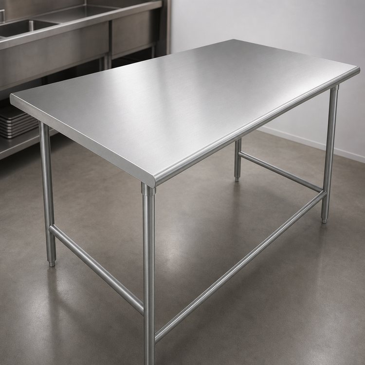 Product image #3 for Advance Tabco TAG-247 84-Inch x 24-Inch Flat Top Open Base Work Table with 430 Stainless Steel Top and Galvanized Legs