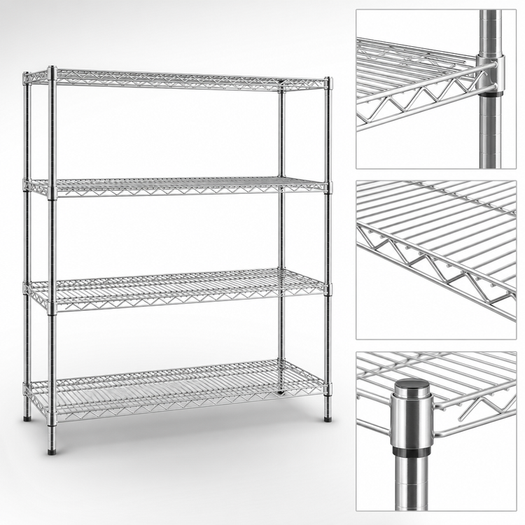 Product image #3 for Eagle Group 4-Tier Stationary Starter Wire Shelving Unit, 72" W x 21" D x 63" H, Stainless Steel Finish