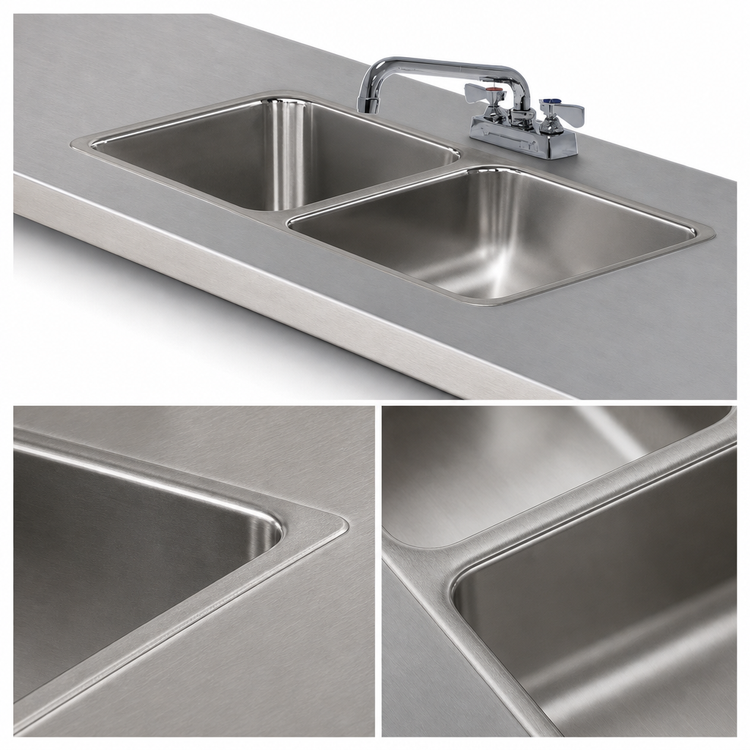 Product image #3 for Advance Tabco Double Bowl Welded Sink Into Table Top with Faucet, 10 x 14 x 10 Bowls