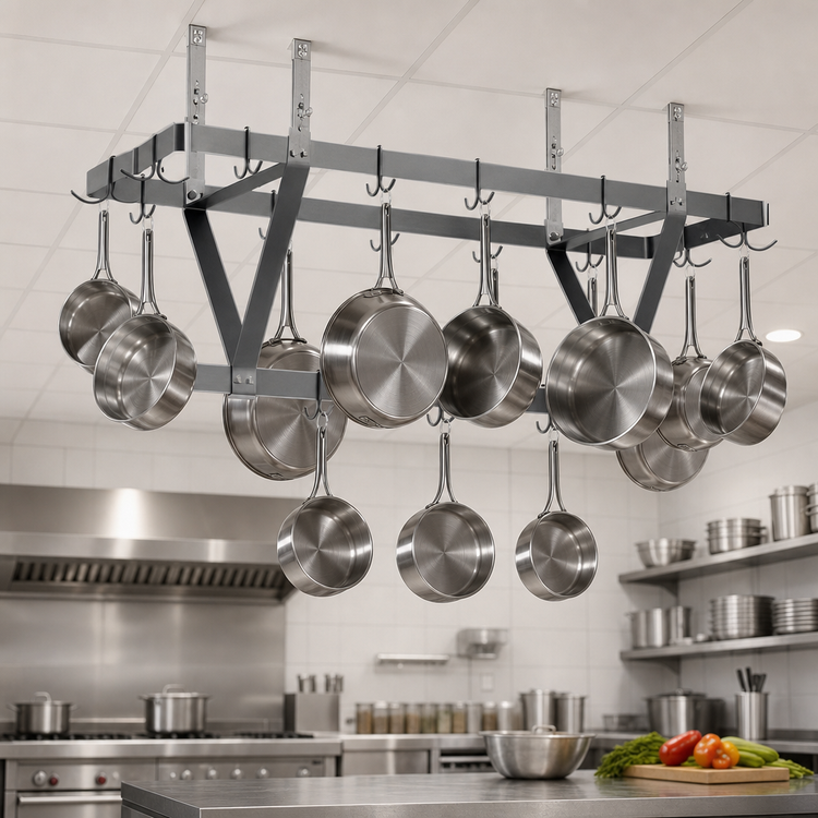 Product image #3 for Eagle Group CM60PR-X Ceiling-Mounted Triple-Bar Stainless Steel Pot Rack with 15 Hooks
