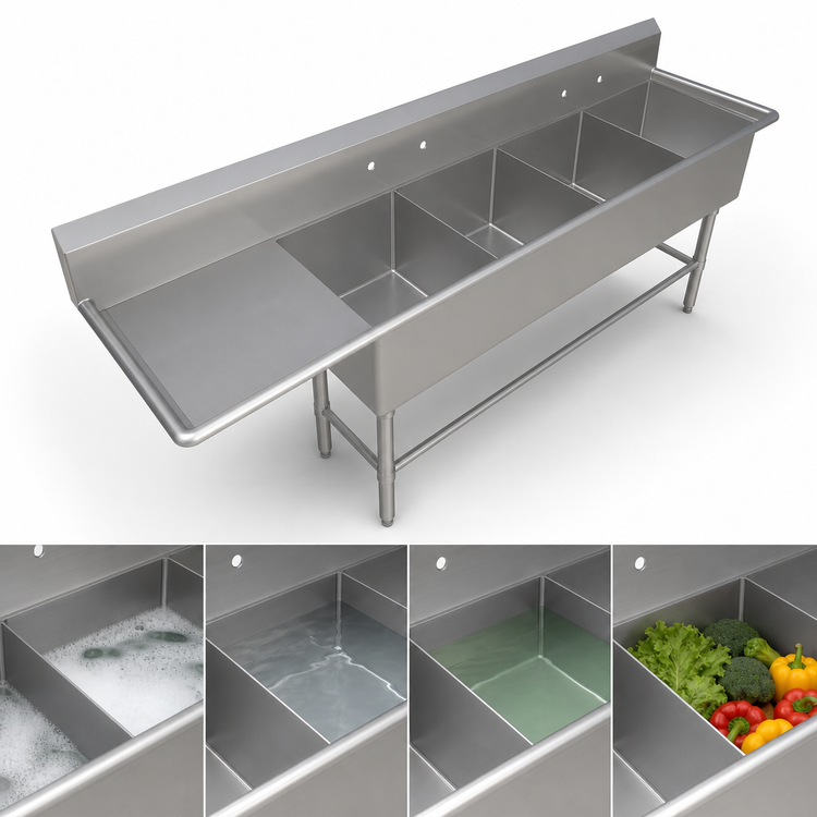 Product image #3 for John Boos Pro-Bowl 4-Compartment Freestanding Sink with Left-Hand 24-Inch Drainboard