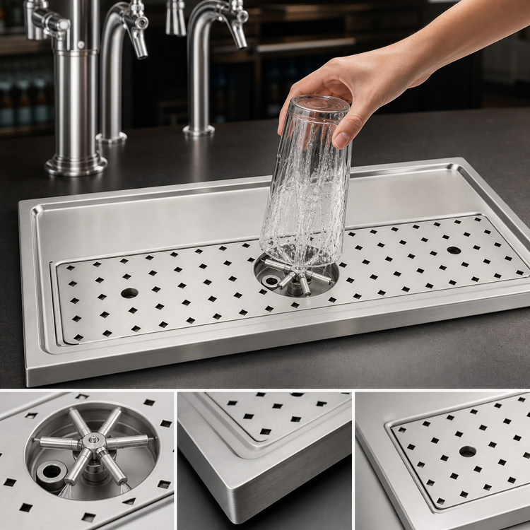 Product image #3 for Surface-Mount Platform Drip Tray with Glass Rinser, 31-1/2 Inches x 15-3/4 Inches, For 3-5 Faucets