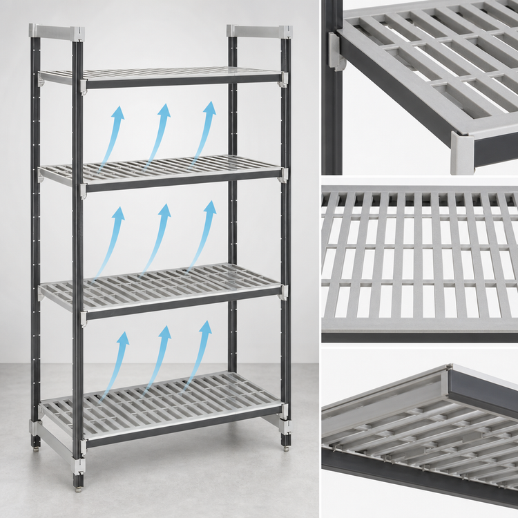 Product image #3 for Cambro Camshelving Elements XTRA 4-Tier Vented Stationary Starter Unit, 21 x 36 x 84 Inches, Speckled Gray