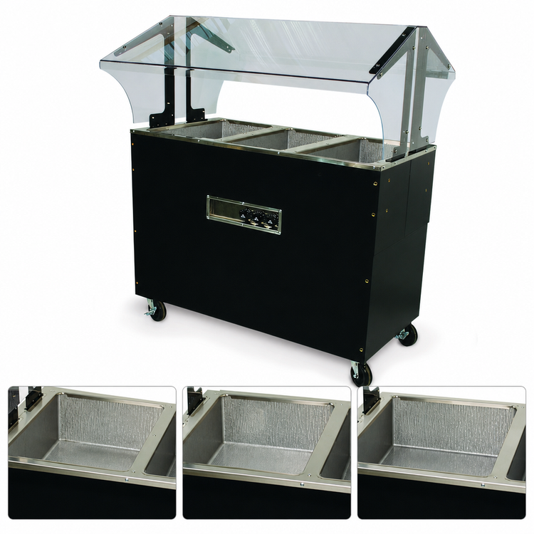 Product image #3 for Advance Tabco Triumph (Supreme) Portable Electric Open Well Hot Food Buffet Table with 3 Wells, Double-Sided Sneeze Guard, 208/240V