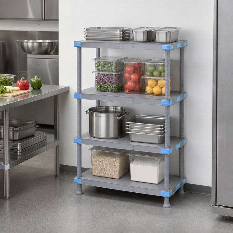 Product image #3 for Quantum Millenia 4-Shelf Stationary Starter Polymer Shelving Unit, 30"W x 18"D x 50"H, Gray