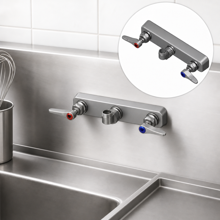 Product image #3 for T&S Brass 8-Inch Centers Wall Mount Workboard Mixing Faucet, Less Nozzle, Low Lead