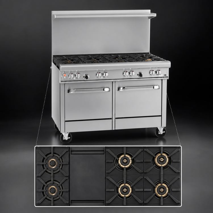 Product image #3 for Southbend Ultimate 48-Inch Gas Restaurant Range with 7 Open Burners, Convection Oven, Cabinet Base, and Hi-Shelf