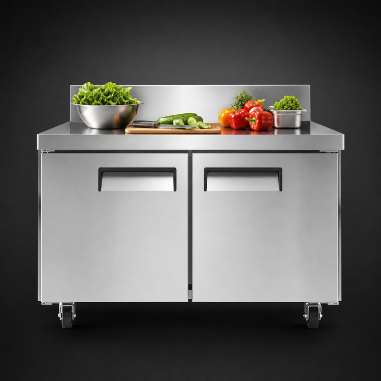 Product image #3 for Atosa Two-Section Stainless Steel Worktop Freezer with Backsplash, 13.4 Cu. Ft., Solid Doors
