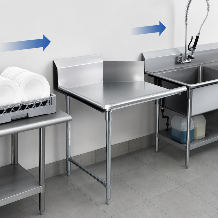 Product image #3 for BK Resources Heavy Duty Straight Clean Dishtable, Left-to-Right Operation, 48 x 30-7/8 x 46-1/4 Inches, 10-Inch Backsplash