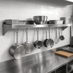 Thumbnail image #3 for John Boos Stallion BHS18144PR Wall-Mount Stainless Steel Shelf with Pot Rack, 144 x 18 x 13 Inches, 12 Hooks