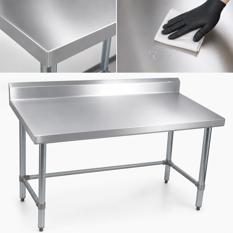 Product image #3 for BK Resources 84-Inch x 24-Inch Stainless Steel Work Table with 5-Inch Riser and Open Base