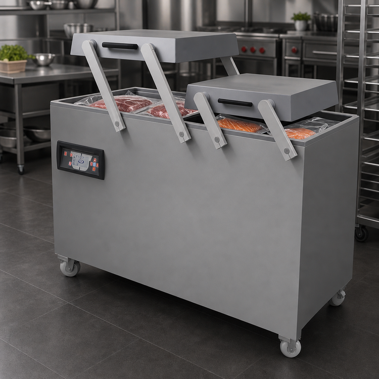 Product image #3 for Trento Turbovac L60 Double Chamber Floor-Model Vacuum Packaging Machine with 23.62-Inch Seal Bars and 63 m³ Pump
