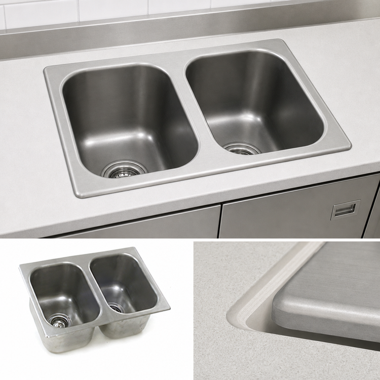 Product image #3 for Eagle Group Self-Rimming Two-Compartment Drop-In Sink with No Deck, 22 x 22 x 13.5 Inch Bowls