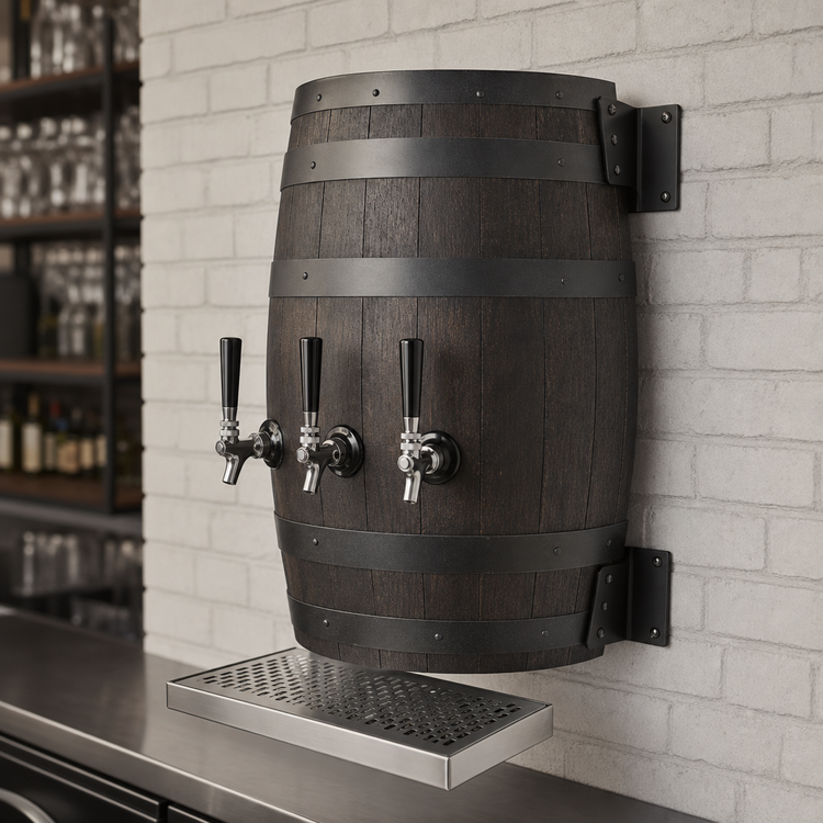 Product image #3 for Glastender Wood Barrel Wall-Mount Air-Cooled 3-Faucet Draft Dispensing Tower