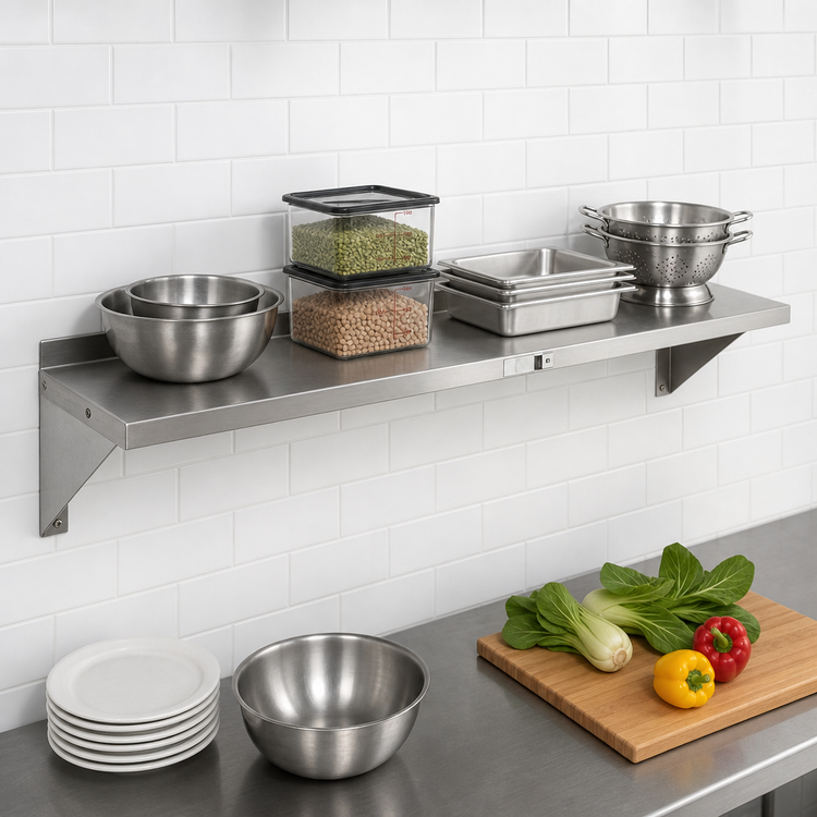 Product image #3 for John Boos Stallion Wall-Mounted Stainless Steel Shelf, 72 Inch x 12 Inch, Safety Edge