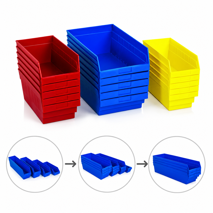 Product image #3 for Quantum Economy Nesting Shelf Bin, 11.13 Inch W x 23.63 Inch L x 6 Inch H, Polypropylene