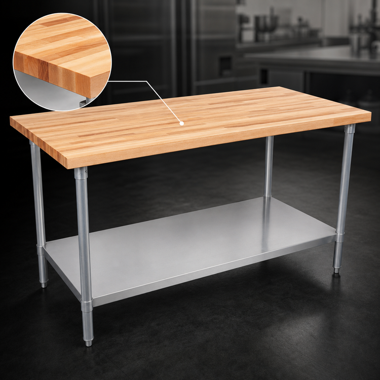 Product image #3 for John Boos 48 x 30-Inch Edge Grain Northern Hard Rock Maple Wood Top Work Table with Adjustable Undershelf