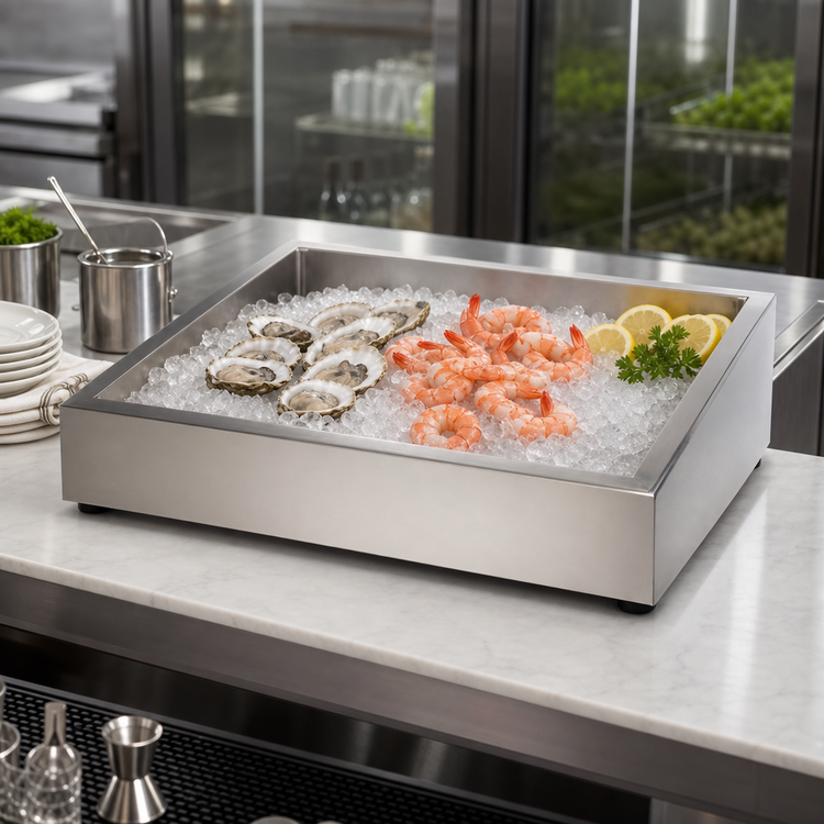 Product image #3 for Atlas Metal Marche Style Countertop Insulated Ice Pan, 24 x 48 Inches, 304 Stainless Steel