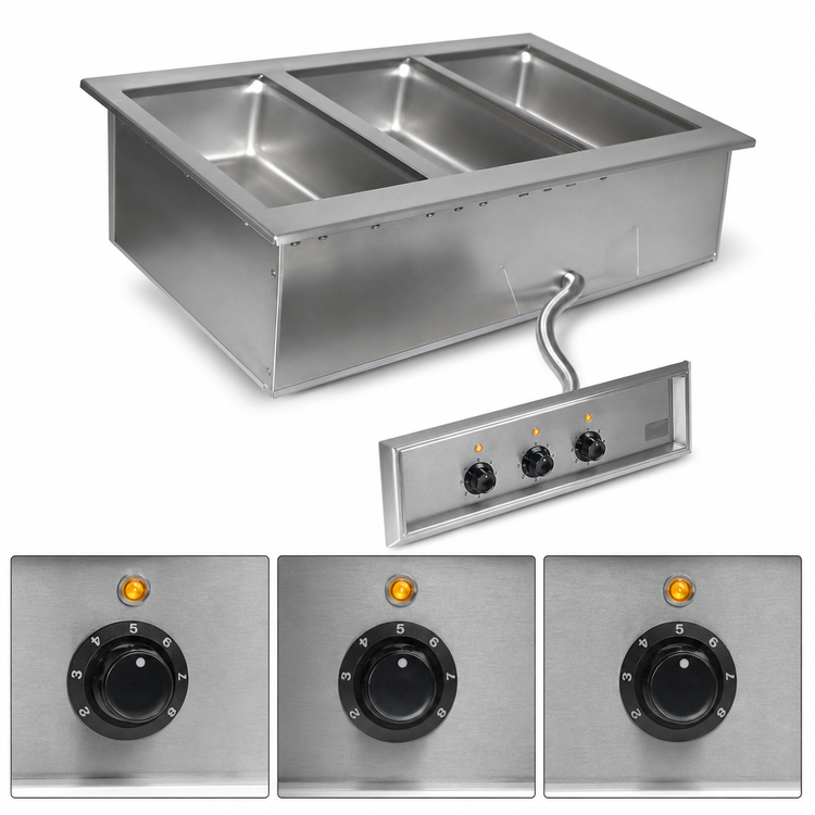 Product image #3 for Eagle Group SGDI-3-240T 3-Well Electric Drop-In Hot Food Well, Wet or Dry, Without Drain, 12 x 20 Pan Capacity, 240V