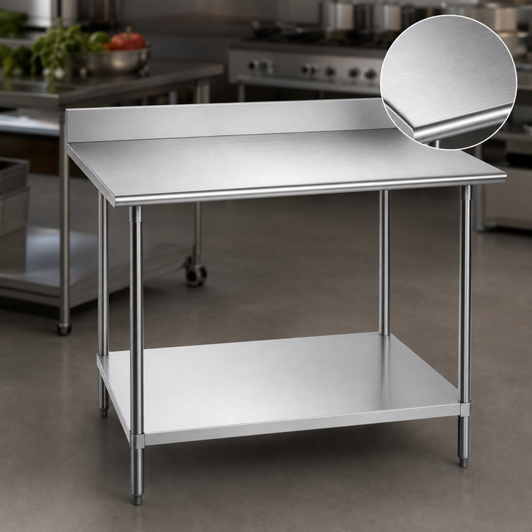 Product image #3 for Advance Tabco 72" x 36" 430 Stainless Steel Work Table with 5" Backsplash and Adjustable Undershelf