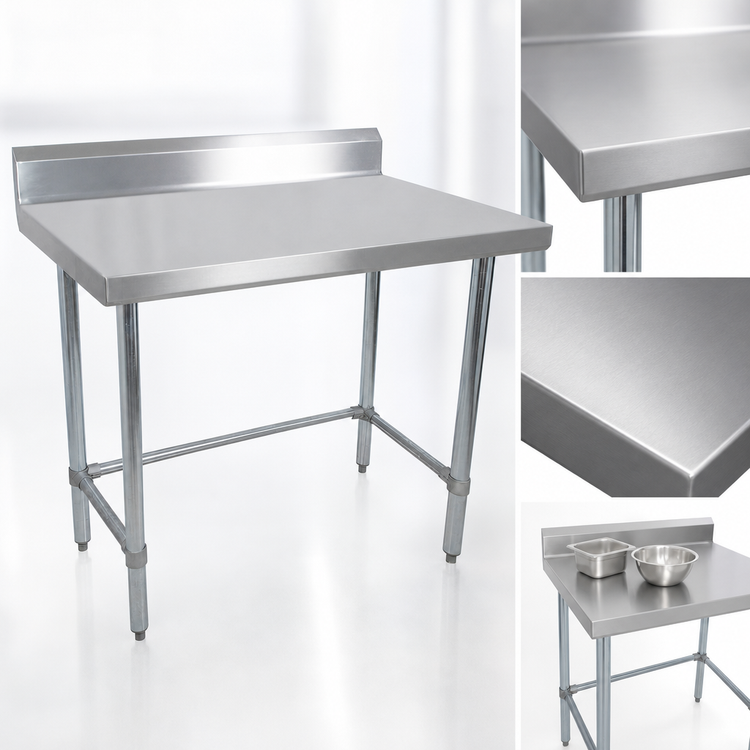 Product image #3 for BK Resources 48-Inch x 24-Inch Open Base Stainless Steel Work Table with 5-Inch Backsplash