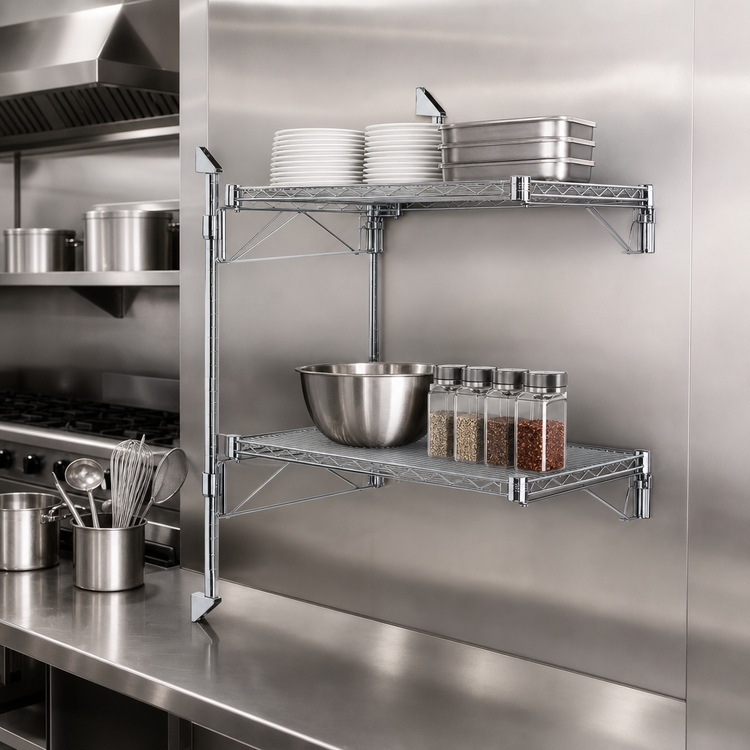 Product image #3 for Quantum Wall-Mount Cantilever Double-Shelf Wire Shelving Unit, 30 x 18 Inches