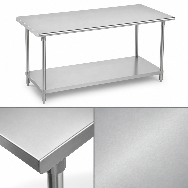 Product image #3 for Advance Tabco 144" x 30" 16-Gauge 304 Stainless Steel Flat Top Work Table with Adjustable Undershelf