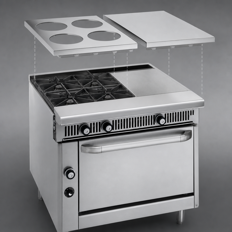 Product image #3 for Imperial Spec Series Heavy Duty 36-Inch Modular Gas Range with 4 Open Burners and 12-Inch Hot Top