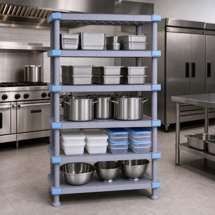 Product image #3 for Quantum Millenia 5-Shelf Polymer Shelving Unit with Dunnage Stand, 60 x 21 x 62 Inches